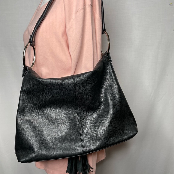 Alfani Soft Black Leather Shoulder Bag with Silver Color Closure - Picture 3 of 8